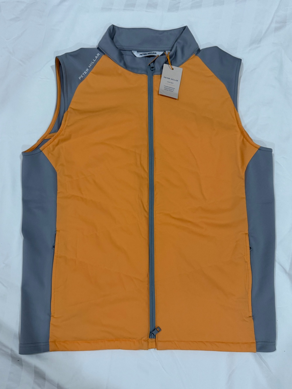 Peter Millar Fuse Hybrid Vest Orange Nectar Gale Gray Full Zip Men’s M NWT